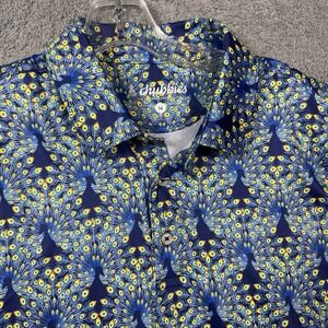 Chubbies Polo Shirt Mens M Peacock Geometric All Over Animal Print Bright Jungle